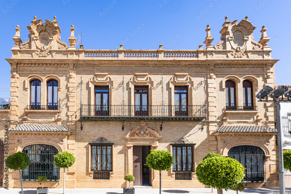 Facade of a historical manor house in the municipality of La Palma del Condado, in Huelva province, Andalusia, Spain