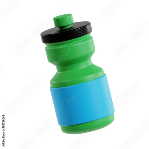 green sport plastic bottle 3d icon, gym equipment on isolated white background