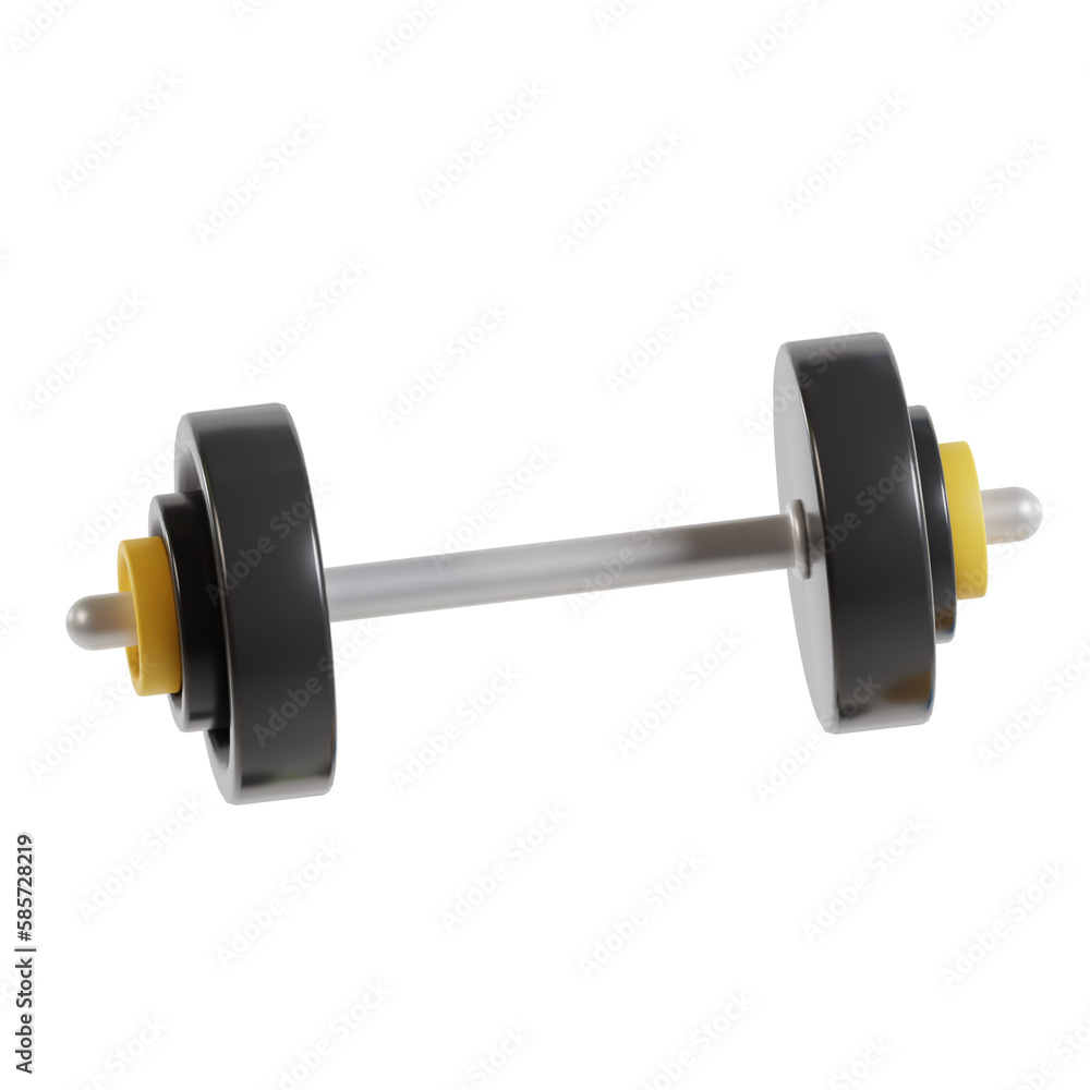 barbell 3d icon, gym equipment on isolated white background