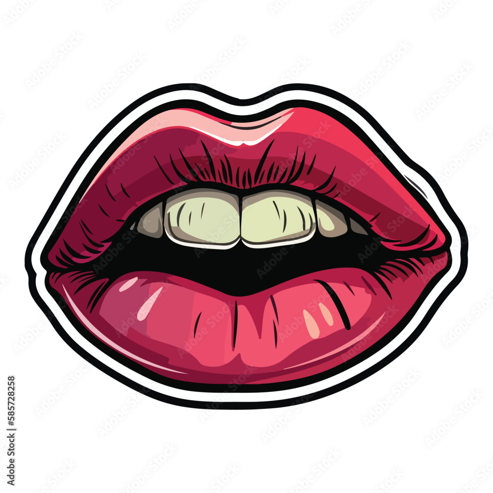 Lips With Lipstick Flat Icon Isolated On White Background