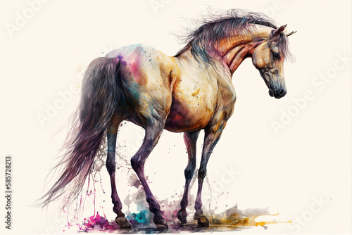 Watercolor horse  horse portrait  hunter jumper  equestrian  horse riding sports Generative Ai