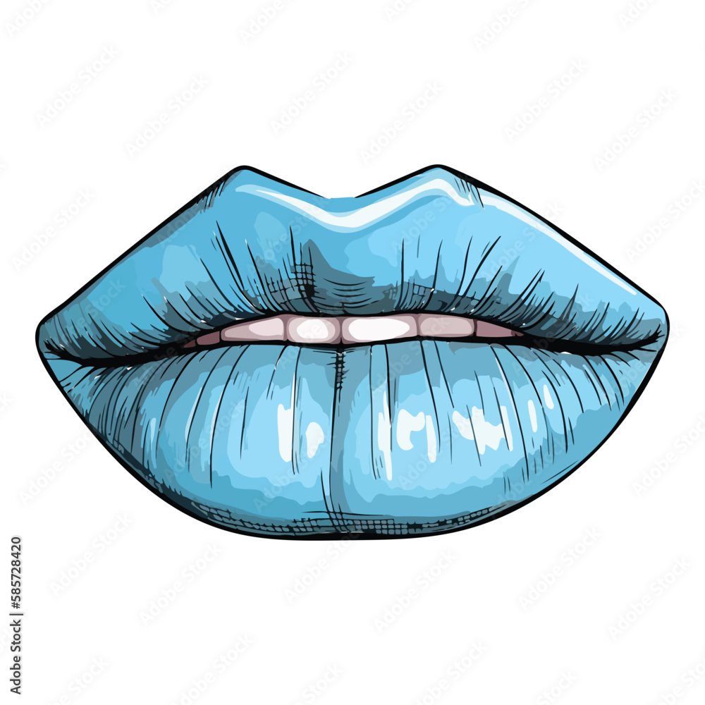 Lips With Blue Lipstick Flat Icon Isolated On White Background Lips With Blue Lipstick Flat Icon Isolated On White Background