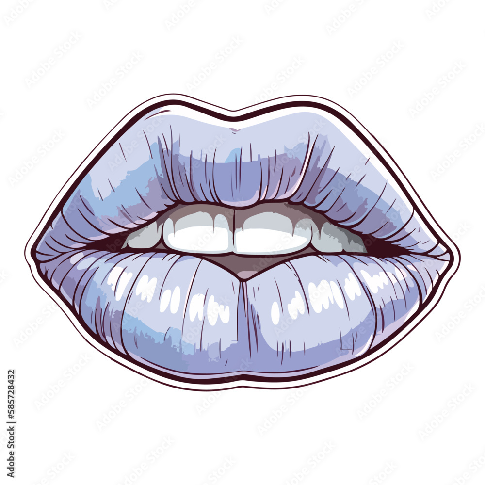 Lips With Blue Lipstick Flat Icon Isolated On White Background