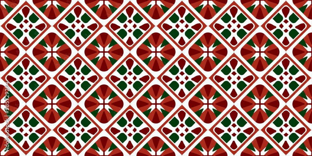 Red diamonds alternate with white ones. Patterned texture with repeating rhombuses. For print and interior design, wallpaper, textiles, notebooks, pillows.