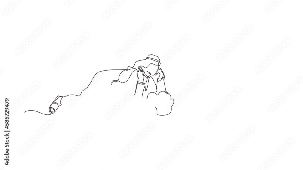 Animated self drawing of continuous line draw dreamer. Arabic businessman lay on the clouds and dreaming or thinking something about new business. Man lying on cloud. Full length one line animation Animated self drawing of continuous line draw dreamer. Arabic businessman lay on the clouds and dreaming or thinking something about new business. Man lying on cloud. Full length one line animation