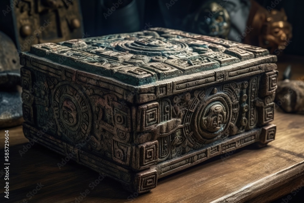 wooden box placed on a wooden table. Generative AI wooden box placed on a wooden table. Generative AI