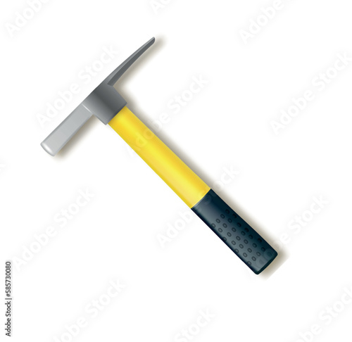 Realistic masons hammer with fiberglass handle. Vector industrial workers tool. Equipment for repair, contract and locksmith work. Vector .