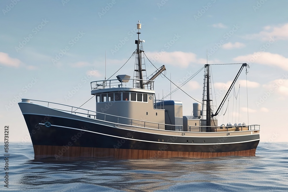 Large Fishing Trawler in the Ocean with Seafood Catch - Background Boat Image Large Fishing Trawler in the Ocean with Seafood Catch - Background Boat Image
