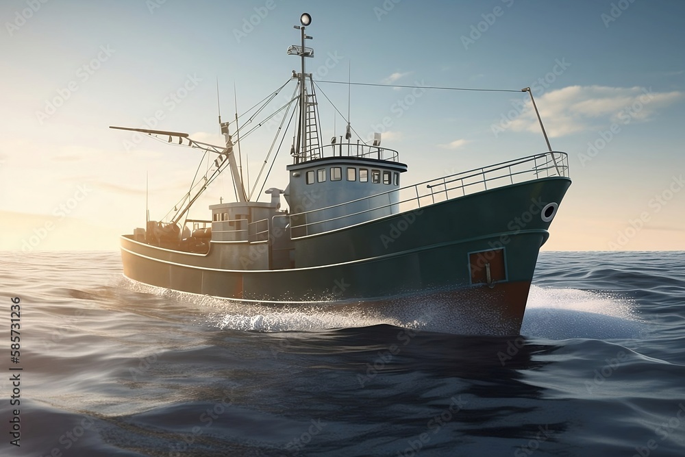 Large Fishing Trawler in the Ocean with Seafood Catch - Background Boat Image