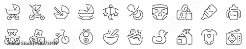 Babies accessories and lactation thin line icon set 2 of 2. Symbol collection in transparent background. Editable vector stroke. 512x512 Pixel Perfect.