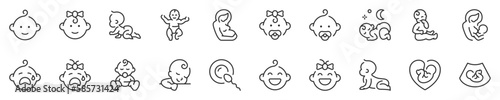 Babies, motherhood and lactation thin line icon set 1 of 2. Symbol collection in transparent background. Editable vector stroke. 512x512 Pixel Perfect.