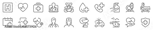 Hospital and medical care thin line icon set 1 of 3. Symbol collection in transparent background. Editable vector stroke. 512x512 Pixel Perfect.