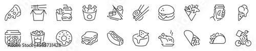 Fast food and take away thin line icon set. Symbol collection in transparent background. Editable vector stroke. 512x512 Pixel Perfect.