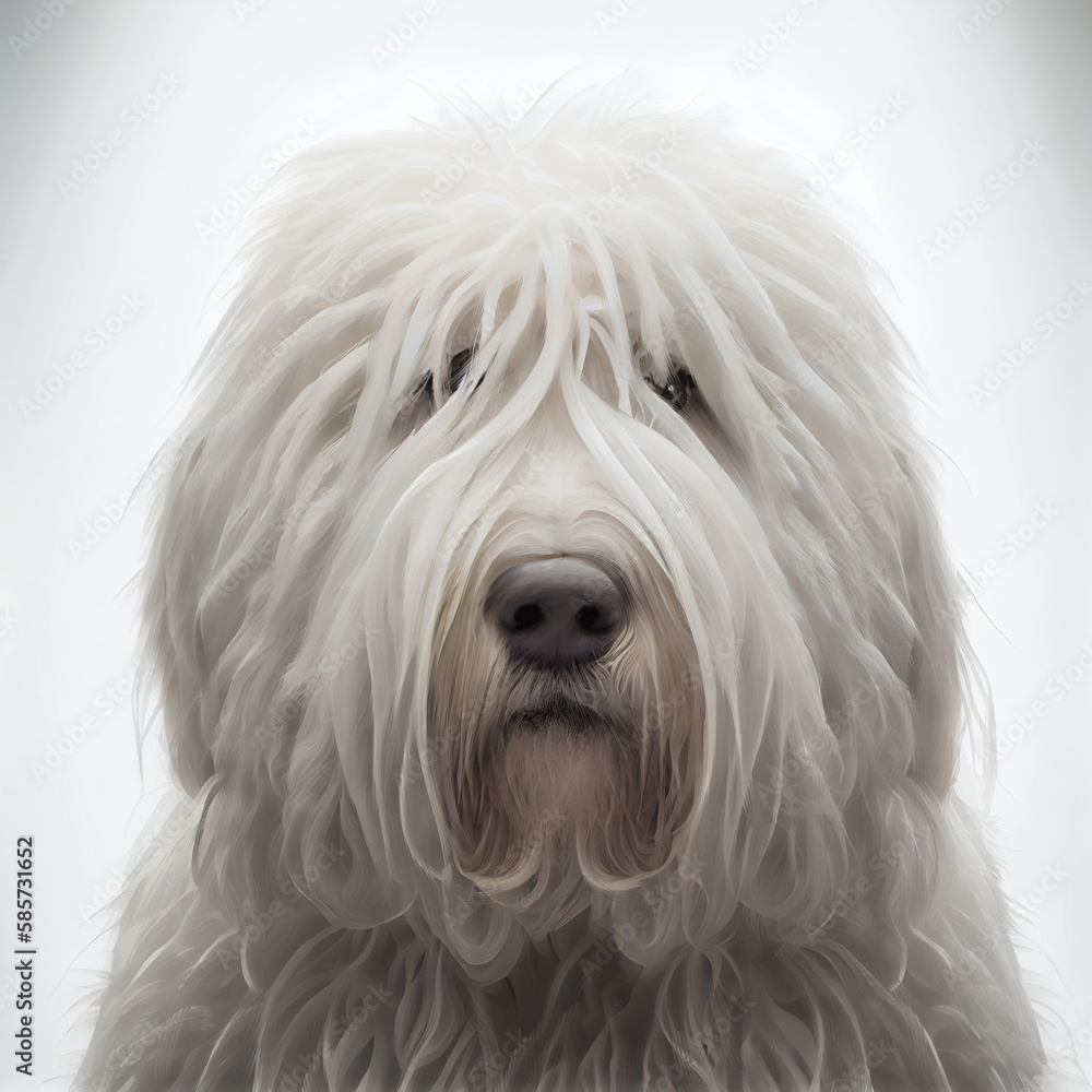 Komondor portrait. Realistic illustration of dog isolated on white background. Dog breeds.Generative AI