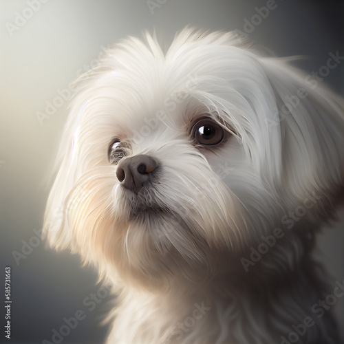 Maltese portrait. Realistic illustration of dog isolated on white background. Dog breeds.Generative AI © David Costa Art