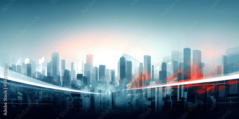 Fototapeta premium Abstract stylisch blue-red background image of a futuristic smart city