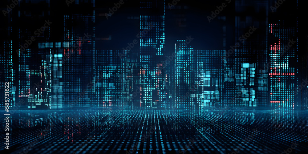 Abstract stylisch blue-red background image of a futuristic smart city Abstract stylisch blue-red background image of a futuristic smart city