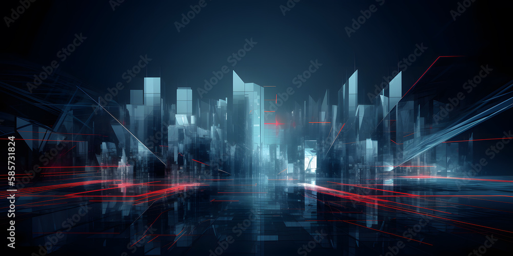 Naklejka premium Abstract stylisch blue-red background image of a futuristic smart city