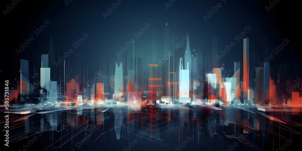 Abstract stylisch blue-red background image of a futuristic smart city Abstract stylisch blue-red background image of a futuristic smart city
