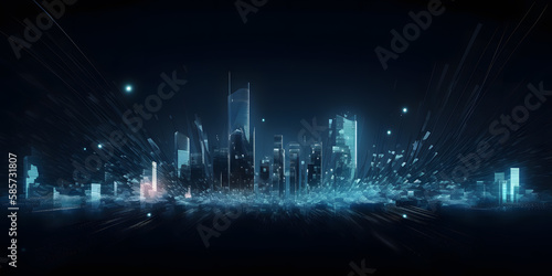 Abstract stylisch blue-red background image of a futuristic smart city