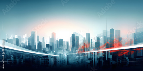 Abstract stylisch blue-red background image of a futuristic smart city