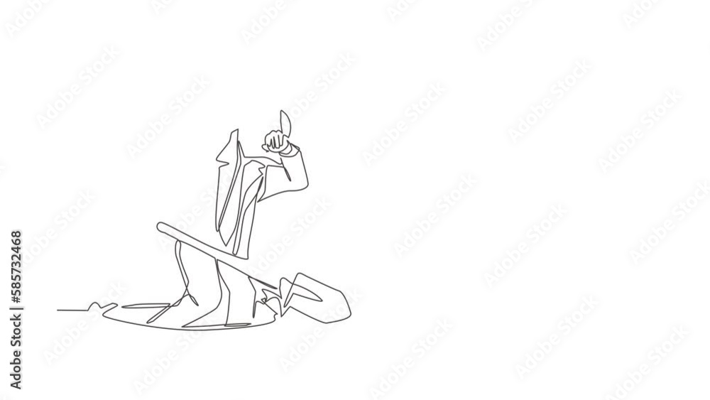 Animated self drawing of continuous line draw businessman wipes sweat on his forehead while digging hole. Worker never give up to finish his job. Work hard concept. Full length one line animation Animated self drawing of continuous line draw businessman wipes sweat on his forehead while digging hole. Worker never give up to finish his job. Work hard concept. Full length one line animation