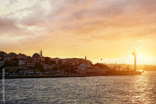 Beautiful sunset in Istanbul. Landscape  Mosque, Bosphorus Turkey