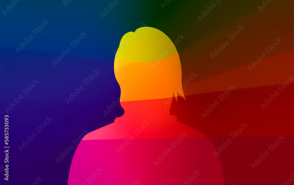 Silhouette of a person in LGBT rainbow colors. Concept of gay pride. Illustrative Generative AI.