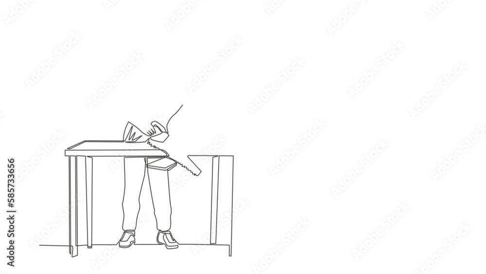Animated self drawing of single continuous line draw builder or carpenter repairman sawing boards. Building, construction and repair work services. Business concept. Full length one line animation Animated self drawing of single continuous line draw builder or carpenter repairman sawing boards. Building, construction and repair work services. Business concept. Full length one line animation