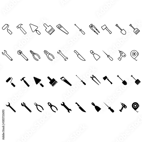 Tools vector icon set. repair illustration symbol collection. construction symbol.