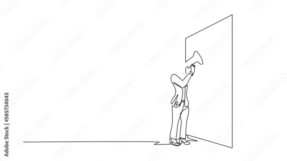 Animated self drawing of continuous one line draw Arabian holding megaphone standing in front of wall. Woman shouts on megaphone. Leader announces career promotion. Full length single line animation Animated self drawing of continuous one line draw Arabian holding megaphone standing in front of wall. Woman shouts on megaphone. Leader announces career promotion. Full length single line animation