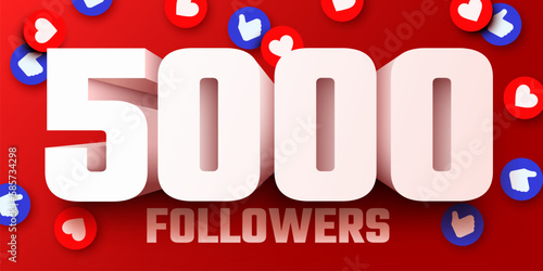 5k or 5000 followers thank you. Social Network friends, followers, Web user Thank you celebrate of subscribers or followers and likes. Vector illustration