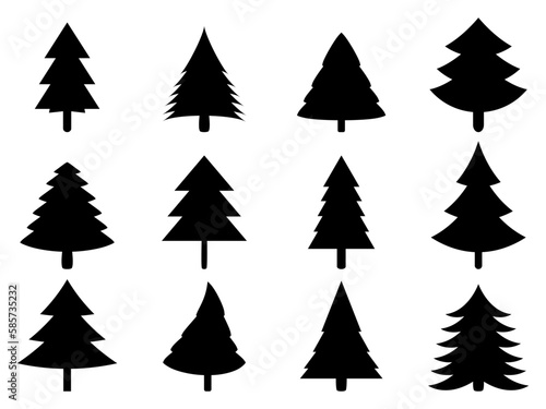 Black christmas trees set isolated on white background. Christmas tree silhouettes. Design of christmas tree for posters, banners and promotional items. Vector illustration