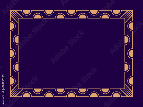 Art deco frame. Vintage linear border. Design a template for invitations, leaflets and greeting cards. Geometric golden frame. The style of the 1920s - 1930s. Vector illustration