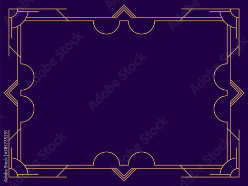 Art deco frame. Vintage linear border. Design a template for invitations, leaflets and greeting cards. Geometric golden frame. The style of the 1920s - 1930s. Vector illustration