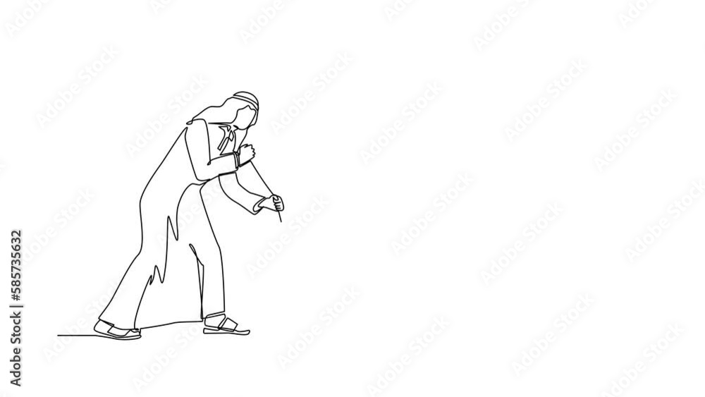 Self drawing animation of single line draw Arab stretch out rope into hole. Man looking at big hole, business concept in opportunity, exploration, challenge. Continuous line draw. Full length animated Self drawing animation of single line draw Arab stretch out rope into hole. Man looking at big hole, business concept in opportunity, exploration, challenge. Continuous line draw. Full length animated