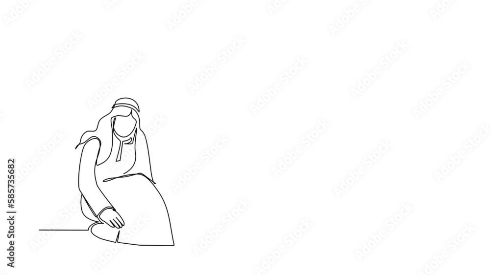 Self drawing animation of single line draw Arab descends into hole. Concept of failure to take advantage of business opportunities. Business failure concept. Continuous line draw. Full length animated Self drawing animation of single line draw Arab descends into hole. Concept of failure to take advantage of business opportunities. Business failure concept. Continuous line draw. Full length animated