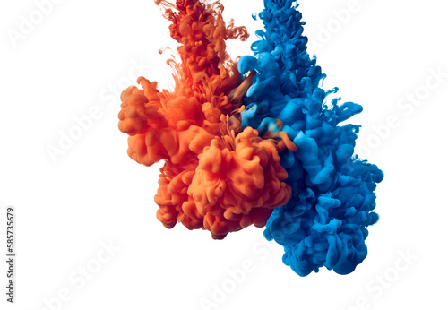 Color drop of blue and orange paint underwater abstract background