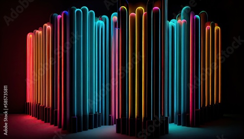 Colorful neon tubes in dark room