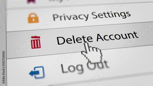 Mouse Cursor Clicking Delete Account Menu Bars on Web Browser. All data on the Footage are Fictional, Created Especially for This Concept
