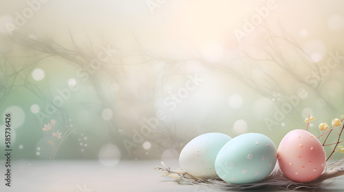 Easter eggs on green background Generative AI