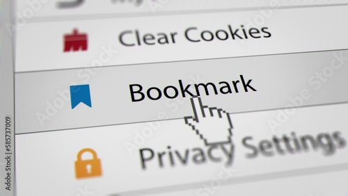 Mouse Cursor Clicking Bookmark Menu Bars on Web Browser. All data on the Footage are Fictional, Created Especially for This Concept