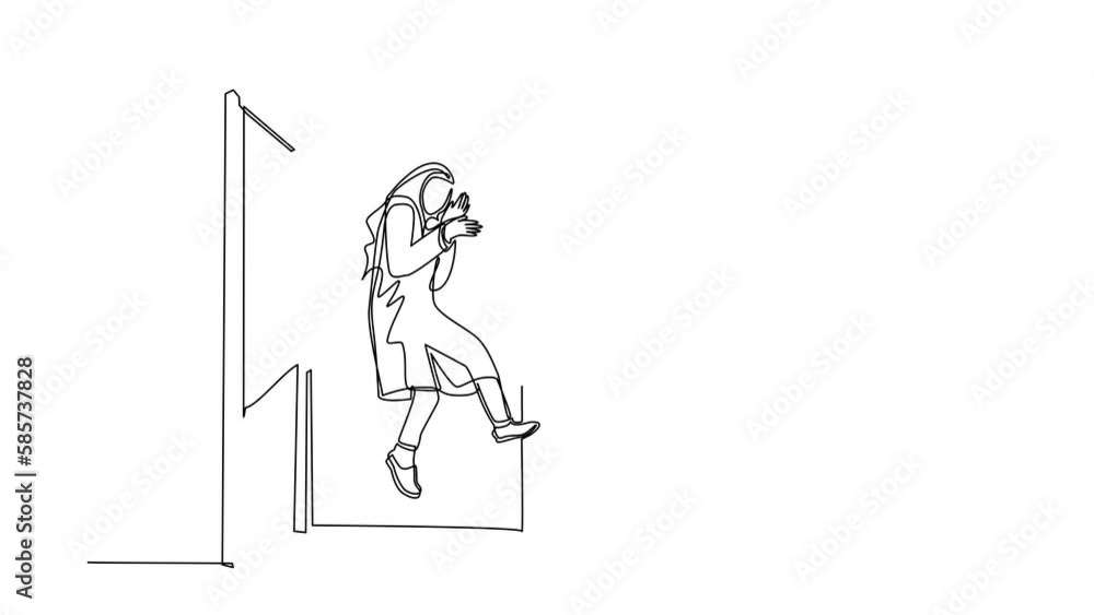 Animated self drawing of continuous line draw Arabian get kicked out of door. Dismissed from her job. Unemployment business concept. Boss kicks unnecessary employee. Full length one line animation Animated self drawing of continuous line draw Arabian get kicked out of door. Dismissed from her job. Unemployment business concept. Boss kicks unnecessary employee. Full length one line animation