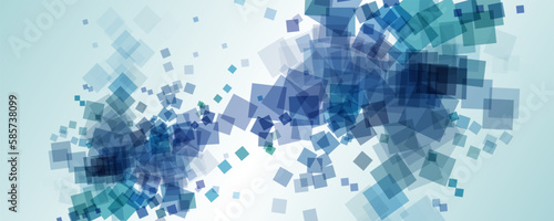 Abstract Colorful Pattern with Random Sized and Placed Blue Translucent Lit Sqaure Shapes - Geometric Layered Wide Scale Texture - Vector Background Design