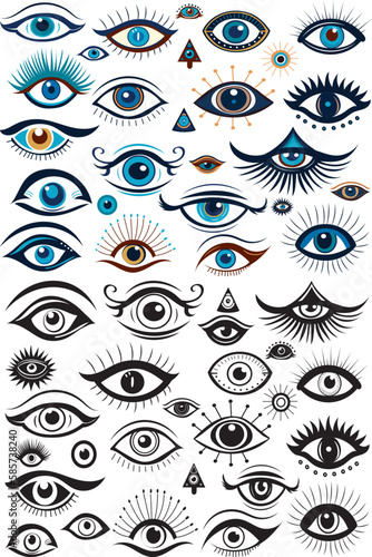 set of mystical eyes, eyes of ra isolated vector