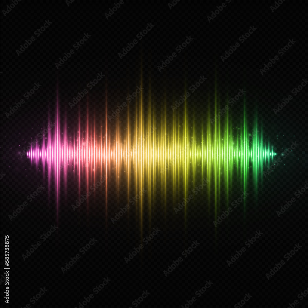 Luminous music equalizer concept. Glowing sound wave on transparent background. Shiny digital equalizer background.