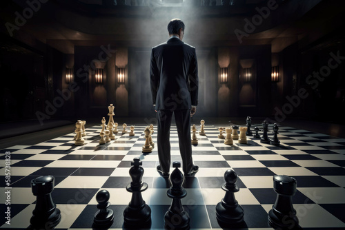 Fotografia Businessman standing on chessboard as pawn. - Generative AI