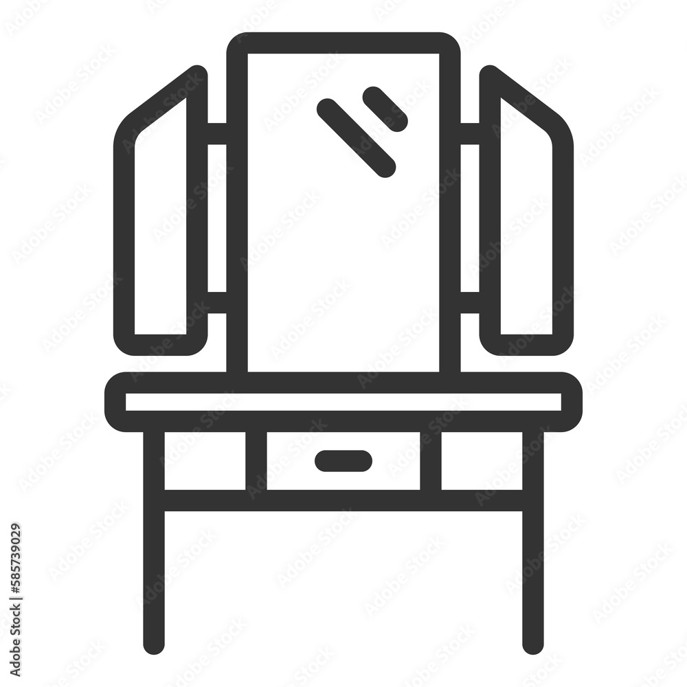 Dressing table with three mirrors - icon, illustration on white background, outline style Dressing table with three mirrors - icon, illustration on white background, outline style