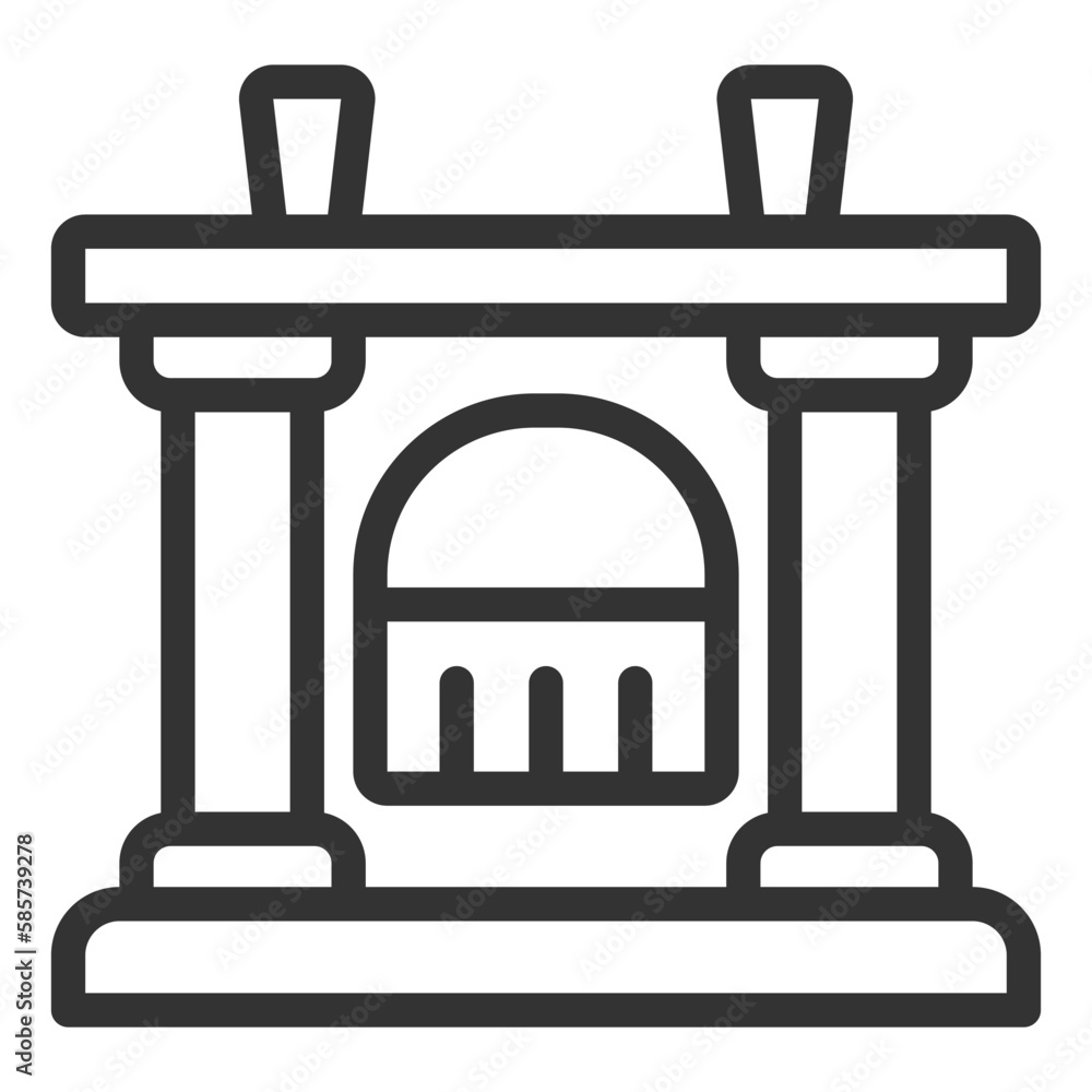 Decorative fireplace - icon, illustration on white background, outline style Decorative fireplace - icon, illustration on white background, outline style