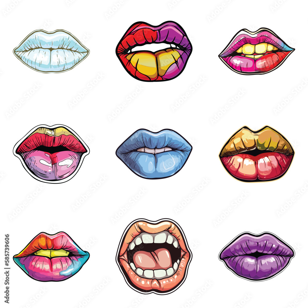 Lips Flat Icon Set Isolated On White Background